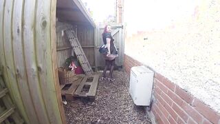 French Maid into pantyhose and Heels public
