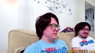 British whore eats 2 cocks inside 3some