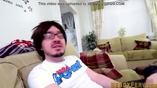 British whore eats 2 cocks inside 3some