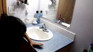 Peeing into sink and cumming on couch.