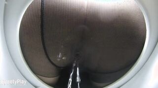 Pissing into stockings on concealed camera