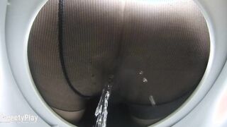 Pissing into stockings on concealed camera