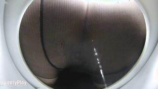 Pissing into stockings on concealed camera