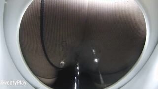 Pissing into stockings on concealed camera
