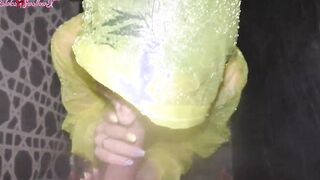 Turned On Mistress Offered Head with Raincoat Into Shower With Cum