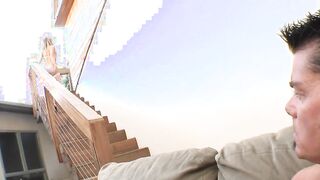 blonde Kelly Leigh blows and fucks dick inside fishnets