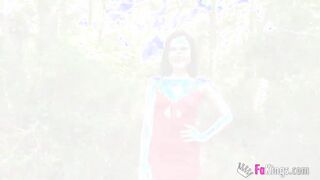 Dark Haired hot bangs her friend int the middle of nature.