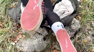 goddess 18 Year Old offer Shoejob on the Rain with Older school Vans