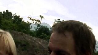 Outside gang bang for blonde wanting to enjoy