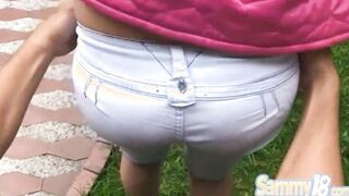 Slim 18 year old Sammy 18 year old snatch screwed after giving bj