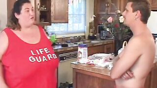 Vulgar fat lifeguard has hardcore bdsm nailed into the kitchen