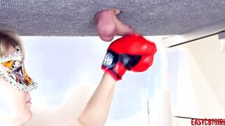 A brave cunt with mouth smashes nuts inside the new Ballbusting boxing vid