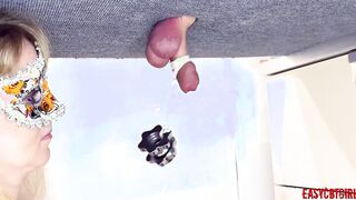 I play with a tiny cock on the milking board and hang weigh