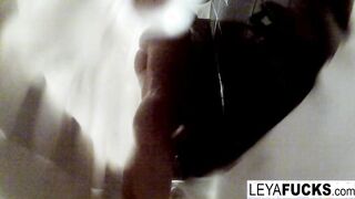 Leya Falcon takes a camera with her inside the shower