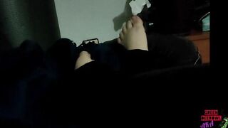 Moving toes on the leather sofa