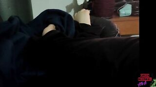 Moving toes on the leather sofa