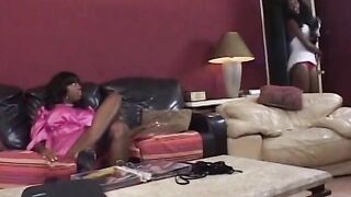 African lesbo with huge hanging tits boned with a strap-on by Goddess Hot