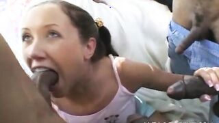 Bunette teenagers is boned by four bbc