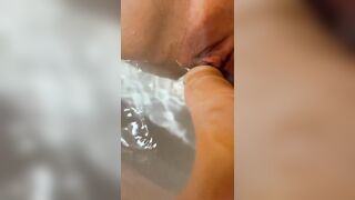 cougar jizzes rough rides sex toy inside the bath-tub