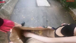 Outdoors double hand job into the fries bag... I'm jerkin'it!