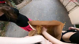 Outdoors double hand job into the fries bag... I'm jerkin'it!
