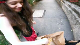 Outdoors double hand job into the fries bag... I'm jerkin'it!