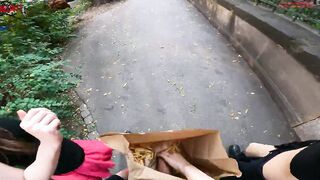 Outdoors double hand job into the fries bag... I'm jerkin'it!