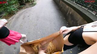 Outdoors double hand job into the fries bag... I'm jerkin'it!