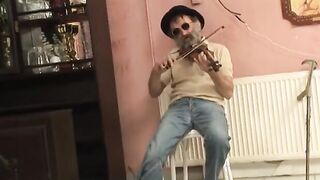 Handicap man gets his penis blown inside the living room
