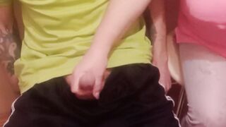 a woman jerks off my penis close up