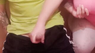 a woman jerks off my penis close up