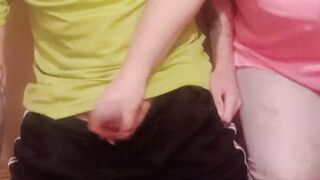 a woman jerks off my penis close up