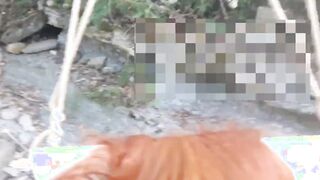 Red Haired chained at the pillory, covered inside wax and slapped