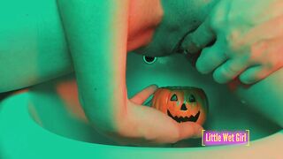 Peeing inside the pumpkin on halloween