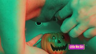 Peeing inside the pumpkin on halloween