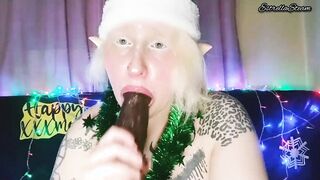 Elf blows big black cock filling it with slobber