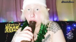 Elf blows big black cock filling it with slobber
