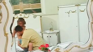 Blonde takes dick into mouth, then turns around for anal