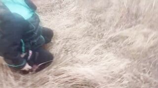 She pissed under a tree. Piss pouring out of twat