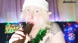 Elf blows big black cock with slobber