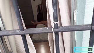 Was caught filming beauty red haired masturbating through window