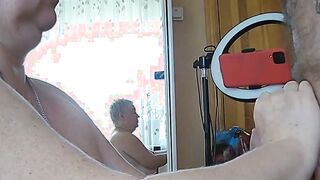 fingers my penis and cum on her huge boobies #2