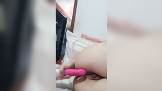 19 Year Old fucking her tight booty with a huge dildo