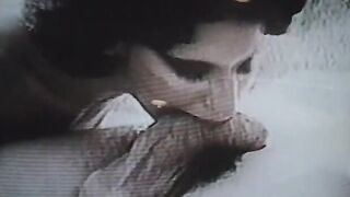 Vulgar dick blowing Beauty gets cumshot on after ride a dick