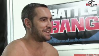 Thin inked blonde with tiny boobies fucks inside a boxingring