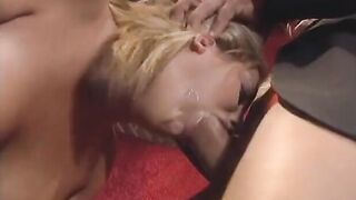 Blonde bimbo gets licked and penetrated after dinner