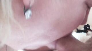 close-up shot of her blowing my penis and getting cum inside her mouth