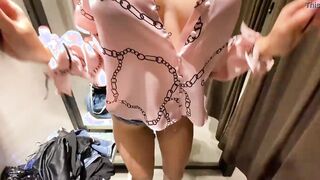 Trying new clothes into Changing room into Mall with Cummed