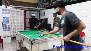 Snooker between friends ends into a mind-sucking off group sex