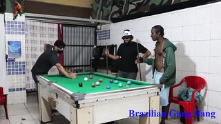 Snooker between friends ends into a mind-sucking off group sex